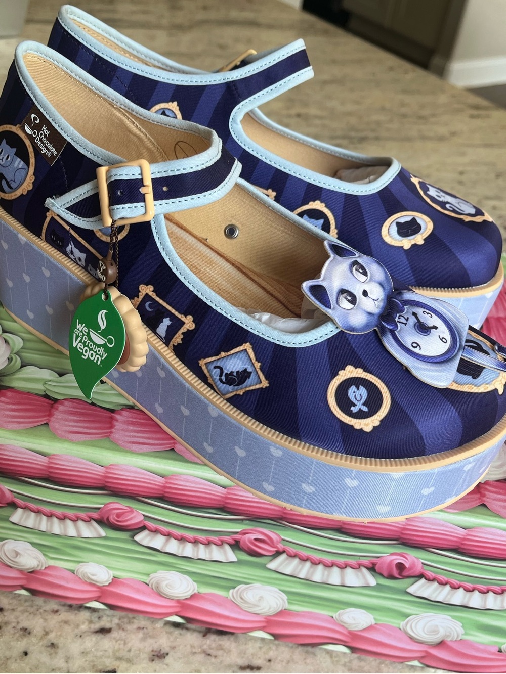 BNWT Hot Chocolate Design Purrfect Time Kitsch Kitty platform Mary Janes - Picture 8 of 9